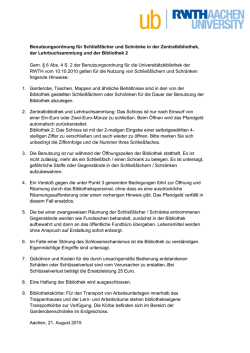 Benutzungsordnung f&uuml;r Schlie&szlig;f&auml;cher und Schr&auml;nke in der