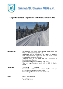 Langlaufkurs anstatt Skigymnastik am Mittwoch, den 20.01.2016