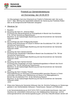 Protokoll zur Gemeinderatsitzung am Donnerstag, den 24.09.2015
