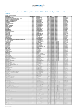 Installateurverzeichnis geführt durch die WSW