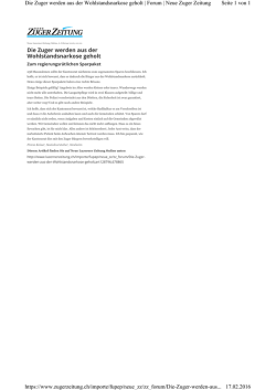 Die Zuger werden aus der Wohlstandsnarkose geholt Seite 1 von 1