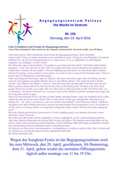Die Woche im Zentrum Nr. 156 - Evangelische Gemeinde in Thailand