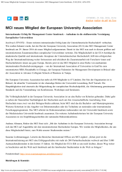 MCI neues Mitglied der European University Association | MCI