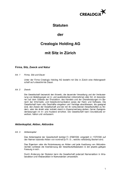 Statuten der Crealogix Holding AG mit Sitz in Zürich
