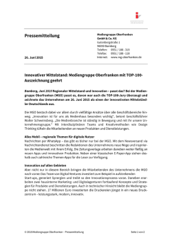 Innovativer Mittelstand: Mediengruppe Oberfranken mit TOP