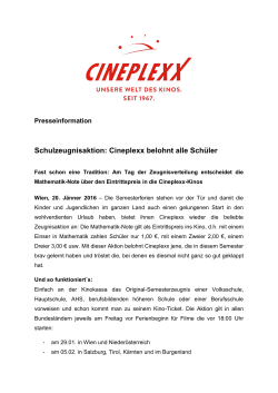 Schulzeugnisaktion: Cineplexx belohnt alle Schüler