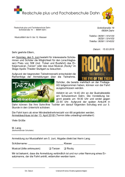 Anmeldung zur Musicalfahrt Tarzan oder Rocky in Stuttgart