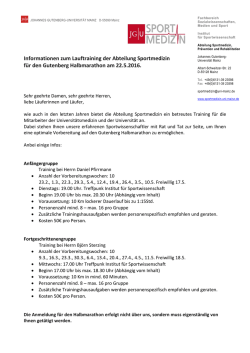 Informationen zum Lauftraining der Abteilung Sportmedizin f&uuml;r den