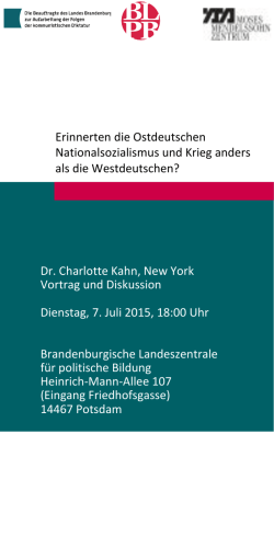 Dr. Charlotte Kahn, New York Vortrag und Diskussion Dienstag, 7