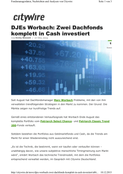 DJEs Worbach: Zwei Dachfonds komplett in Cash investiert