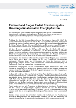 Fachverband Biogas fordert Erweiterung des Greenings für