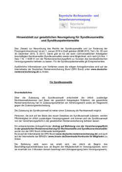 Hinweisblatt zur gesetzlichen Neuregelung f&uuml;r Syndikusanw&auml;lte und