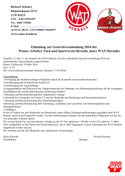 Einladung zur Generalversammlung 2016 des Wiener Arbeiter Turn