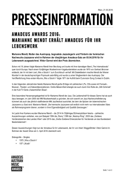 geht`s zum Press Release - Amadeus Austrian Music Awards