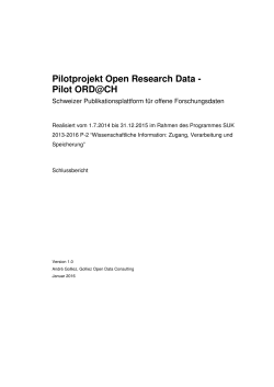 Pilotprojekt Open Research Data - Pilot ORD@CH