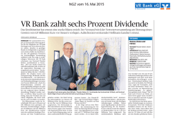 VR Bank zahlt sechs Prozent Dividende