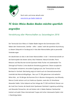 TC Grün-Weiss Baden-Baden möchte sportlich angreifen