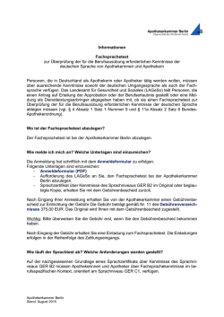 Informationen Fachsprachetest zur &Uuml;berpr&uuml;fung der f&uuml;r die