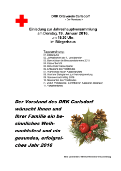 Der Vorstand des DRK Carlsdorf wünscht Ihnen und Ihrer Familie