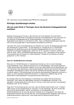 Wichtiges Qualitätssiegel erhalten UKJ als erste Klinik in Thüringen