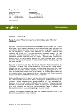 Syngenta lanciert Massnahmenpaket zur Unterstützung der