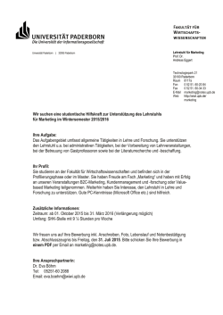 Wir suchen eine studentische Hilfskraft zur Unterst&uuml;tzung des