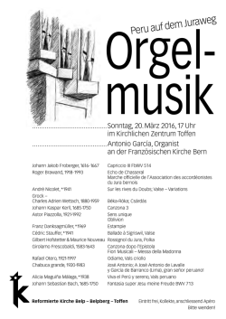 Orgelmusik Sonntag, 20. März 2016, 17 Uhr, KIZE Toffen