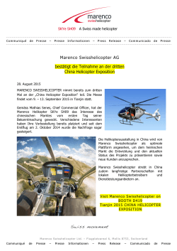Marenco Swisshelicopter AG bestätigt die Teilnahme an der dritten