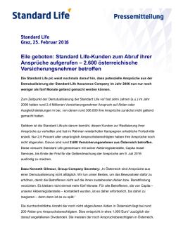 Eile geboten: Standard Life-Kunden zum Abruf ihrer Anspr&uuml;che