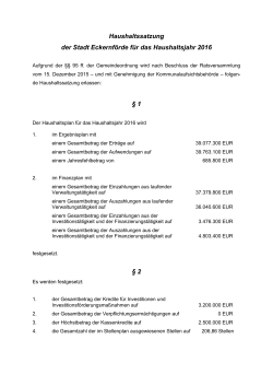 Haushaltssatzung der Stadt Eckernförde für das Haushaltsjahr 2016