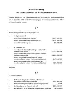 Haushaltssatzung der Stadt Eckernf&ouml;rde f&uuml;r das Haushaltsjahr 2016