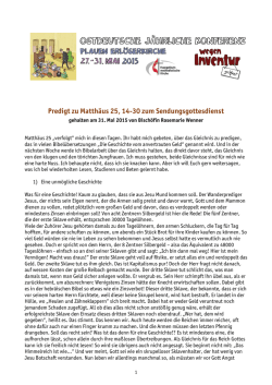 Predigt zu Matth&auml;us 25, 14-30 zum Sendungsgottesdienst