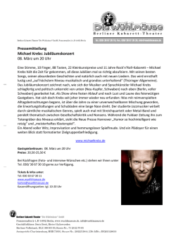 Pressemitteilung Michael Krebs: Jubiläumskonzert 08. März um 20