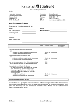 Vergnügungssteuer je Monat - in der Hansestadt Stralsund