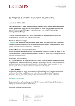 Medienmitteilung Le Temps mit neuem Auftritt