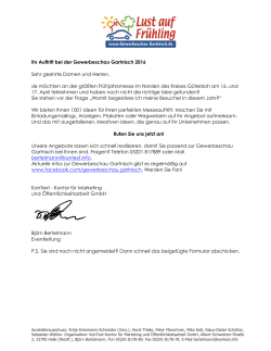 Ihr Auftritt bei der Gewerbeschau Gartnisch 2016 Sehr geehrte