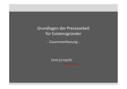 Grundlagen der Pressearbeit f&uuml;r Existenzgr&uuml;nder text:projekt
