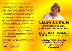 Claire La Belle - Seminarzyklus 2016 in Oesterreich