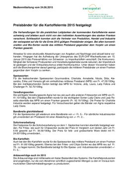 Preisbänder für die Kartoffelernte 2015