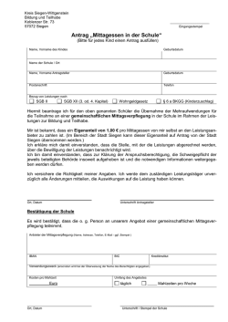 Antrag &bdquo;Mittagessen in der Schule&ldquo; - Kreis Siegen