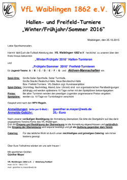 Hallen-Turnieren und &bdquo;Fr&uuml;hjahr/Sommer 2016&ldquo;
