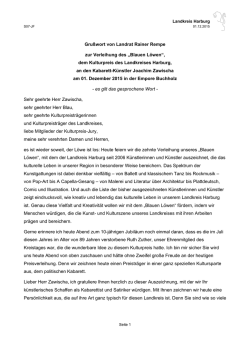 Gru&szlig;wort von Landrat Rainer Rempe zur Verleihung des &bdquo;Blauen