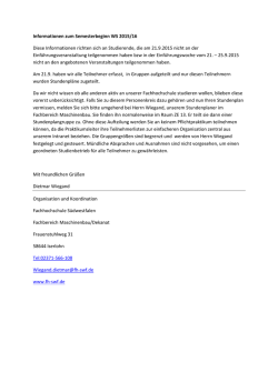 Informationen zum Semesterbeginn WS 2015/16 Diese