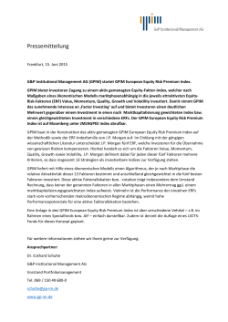 Pressemitteilung - G&P Institutional Management AG