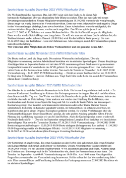 Die Weihnachtszeit hat begonnen. Das Jahr 2015 neigt sich dem