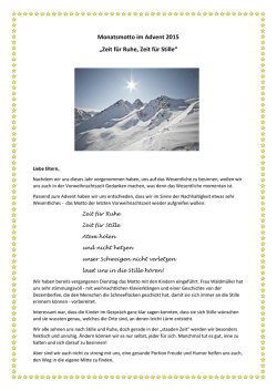 Monatsmotto im Advent 2015 „Zeit für Ruhe, Zeit für Stille“
