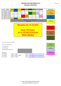 Blockplan bis 31.10.2015 Neuer Blockplan ab 31.10.2015 erscheint