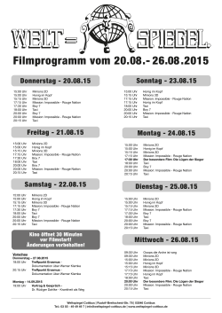 Freitag - 21.08.15 Samstag - 22.08.15 Donnerstag