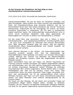 An den Grenzen der Disziplinen