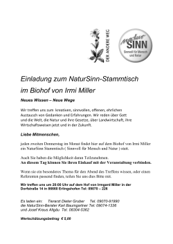Einladung zum NaturSinn-Stammtisch im Biohof von Irmi Miller